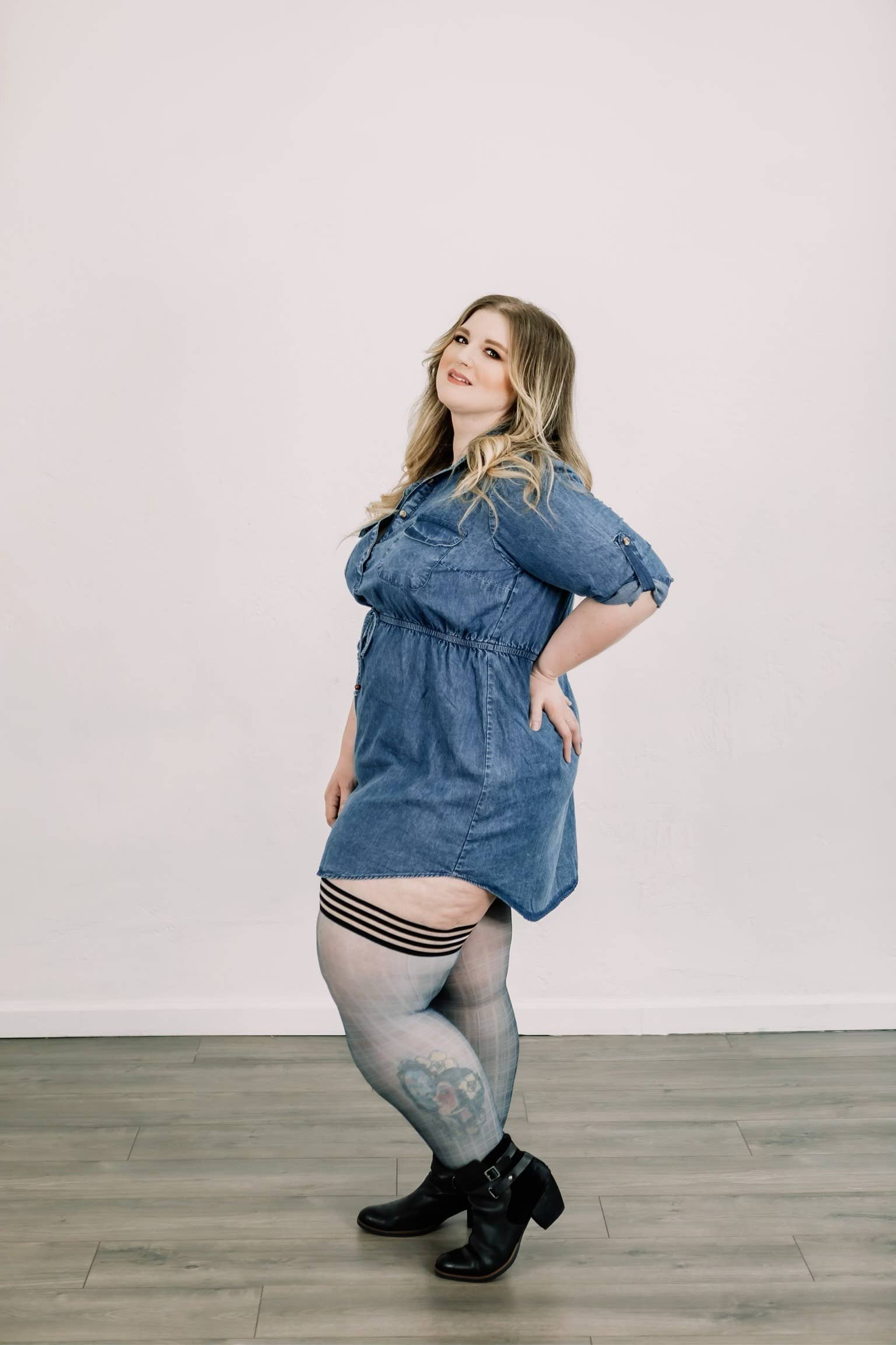 Kix'ies - Wholesale Stockings - Women's - Hosiery- Debbie Semi-Opaque Blue Plaid Thigh-Highs Stockings7