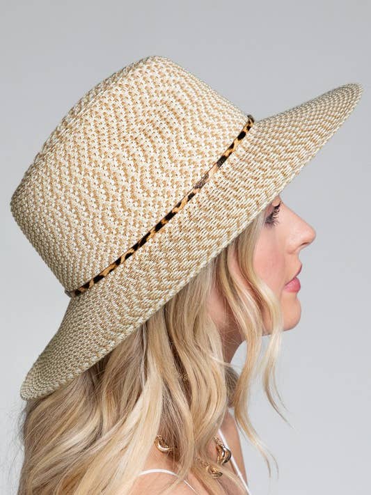 Woven with Animal Print Band Panama Hat for wholesale by Shop Neighbors