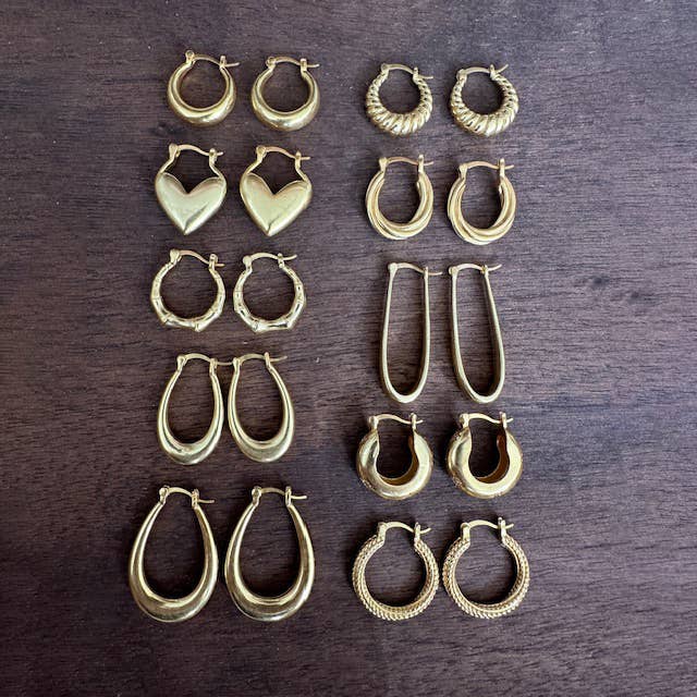 Gouden Hoops Collectie#2|Hoepeloorbellen-10 paar| Gouden Sieraden voor wholesale door Anokhi Green | Handmade Gemstone Jewelry