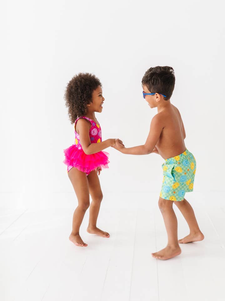 Kiki + Lulu - Wholesale One Piece Swimsuit - Kids - Electric Smiles Swimsuit With Tutu