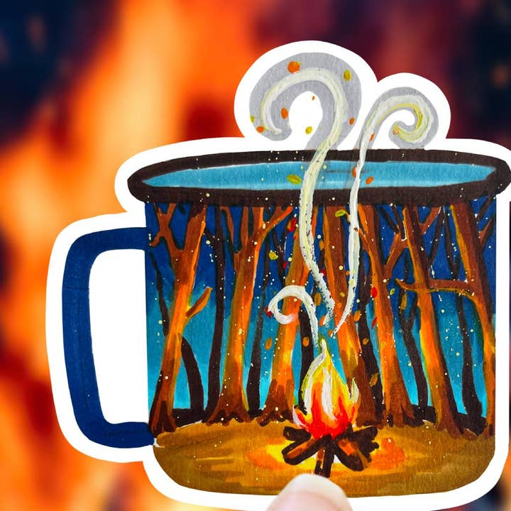 Camping Enamel Mug Sticker for wholesale by Studio Katie