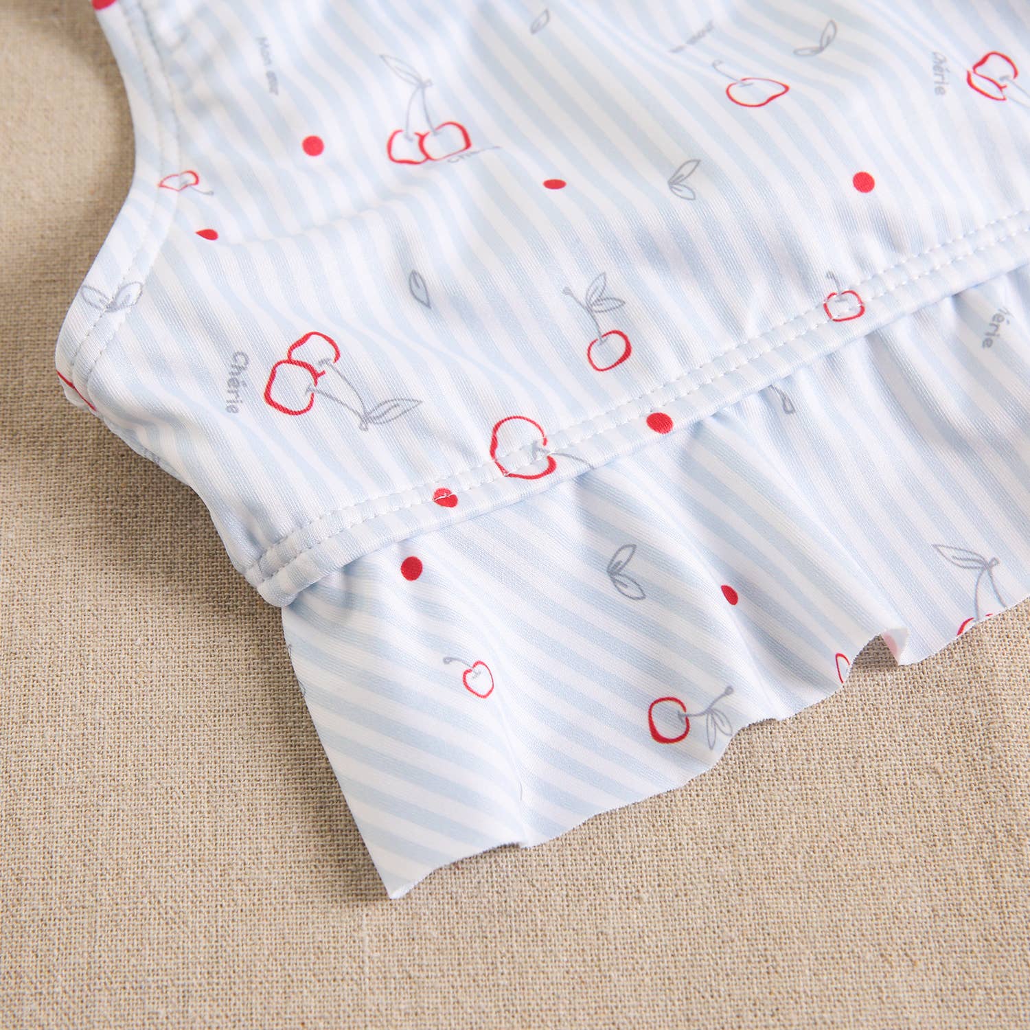 light blue Girl's Bikini with Striped Pattern and Cherry Print for wholesale on Faire6