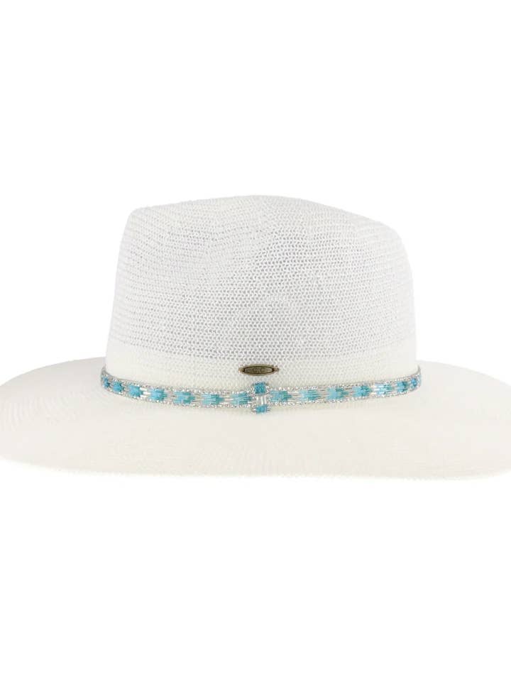 KP017 C.C Brand Bris Rhinestone Bugle Bead Panama Hat for wholesale by MiMi Wholesale
