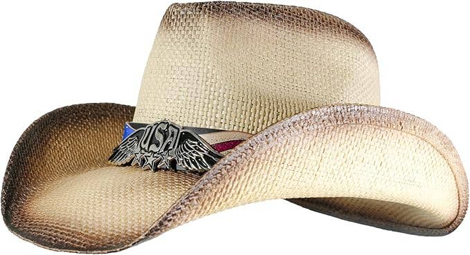 grinderPUNCH - Wholesale Cowboy Hat - Unisex - Western Outback Cowboy Hat Men's Women's Style Classic Straw Western Cowgirl Hat (White)