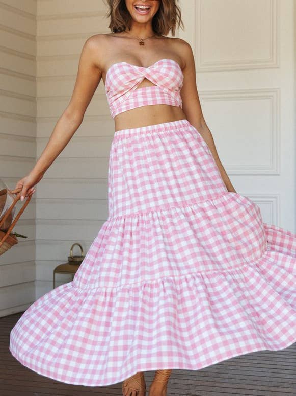 Blue Summer Sexy Plaid Set Hot European US Style for wholesale on Faire71