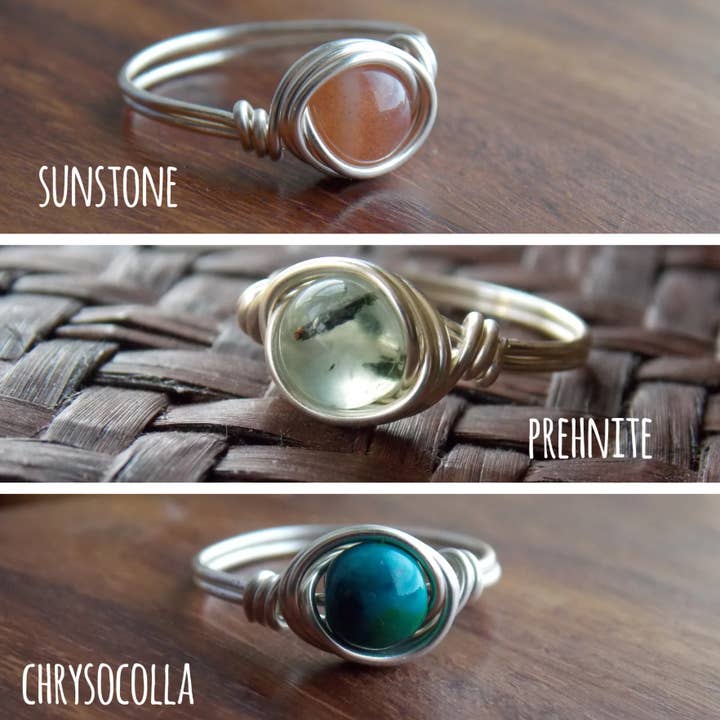 Gratefully Dreaming - Wholesale Single Stone/Solitaire Ring - Silver Plated Wire Wrapped Gemstone Rings2