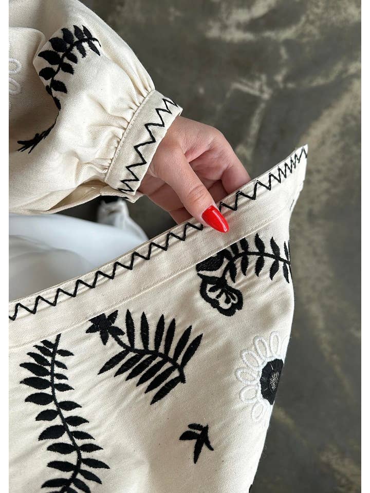 miglo - Wholesale Jacket - Women's - black embroidered linen bohemian jacket