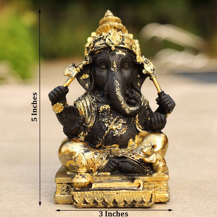 Lungta Imports - Vendita all'ingrosso Scultura - Statua di Ganesh Ganesha Elefante indù Dio del successo in resina colata a freddo finitura oro12