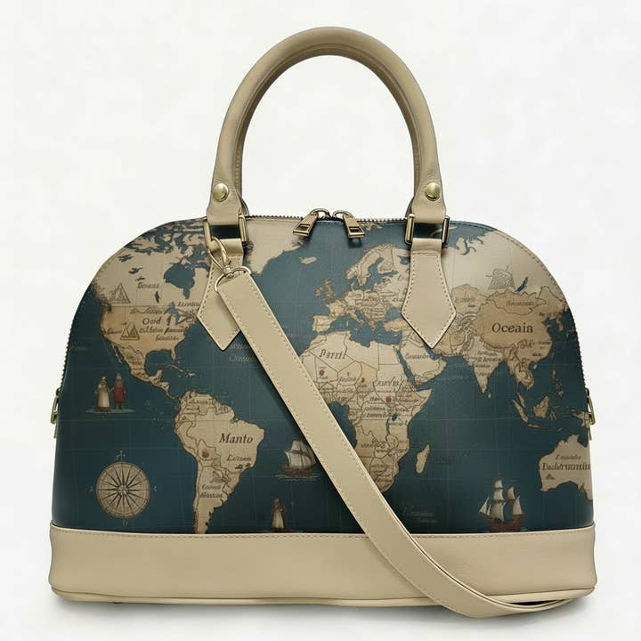 Alisya Madinbo Bag - Made in Italy - with World Map Graphic for wholesale by MADINBO
