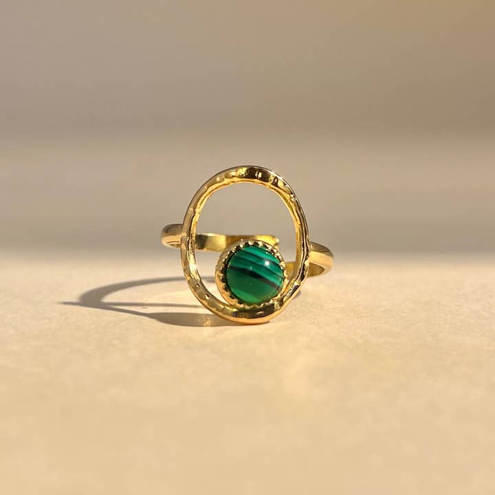 COSMOS - Wholesale Single Stone/Solitaire Ring - Adjustable oval stainless steel ring with natural stone1