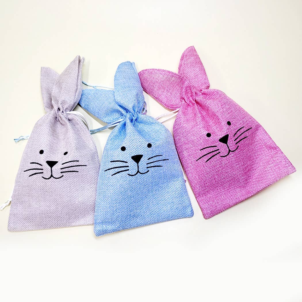 Assorted Color Easter Bunny Face and Ears Burlap Drawstring Bag for wholesale on Faire0