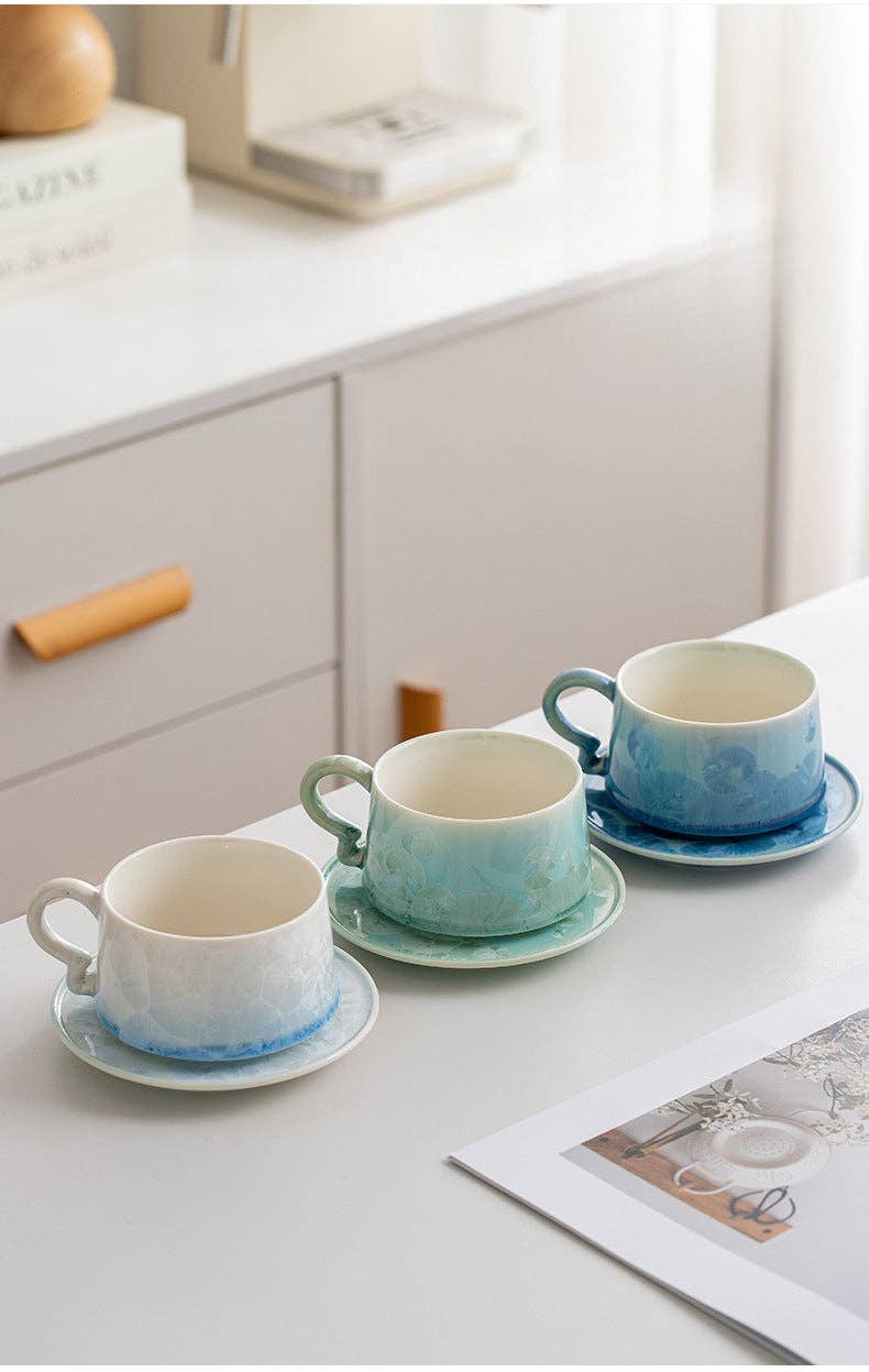 Gohobi （We cover U.S. import duties） – Großhandel Tee-/Kaffeetasse – Gohobi Kristallglasierte Kaffeetasse mit Untertasse 01320