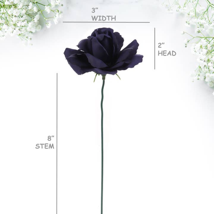 Larksilk - Wholesale Artificial Flowers - Navy Blue Silk Rose Picks | 50 Pack - 8In X 3In.3