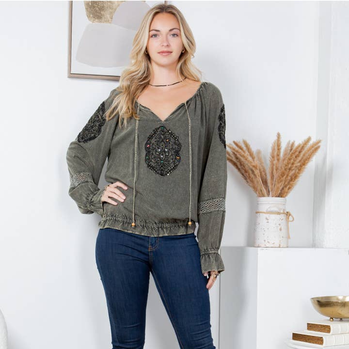 Boho Rústico: Top con Motivo y Bajo Elástico para venta al por mayor de Young Threads