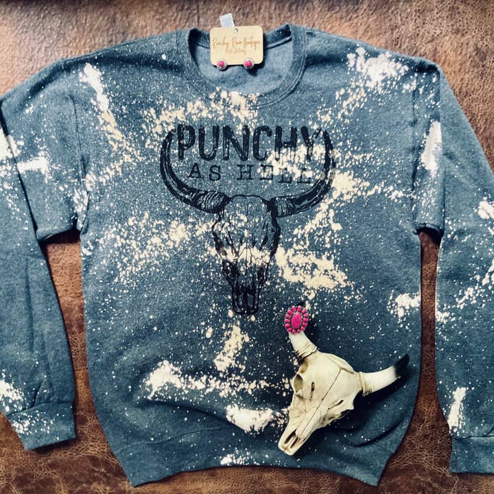 Distressed Punchy Bull Sweatshirt for wholesale by Ranchy Roan Boutique