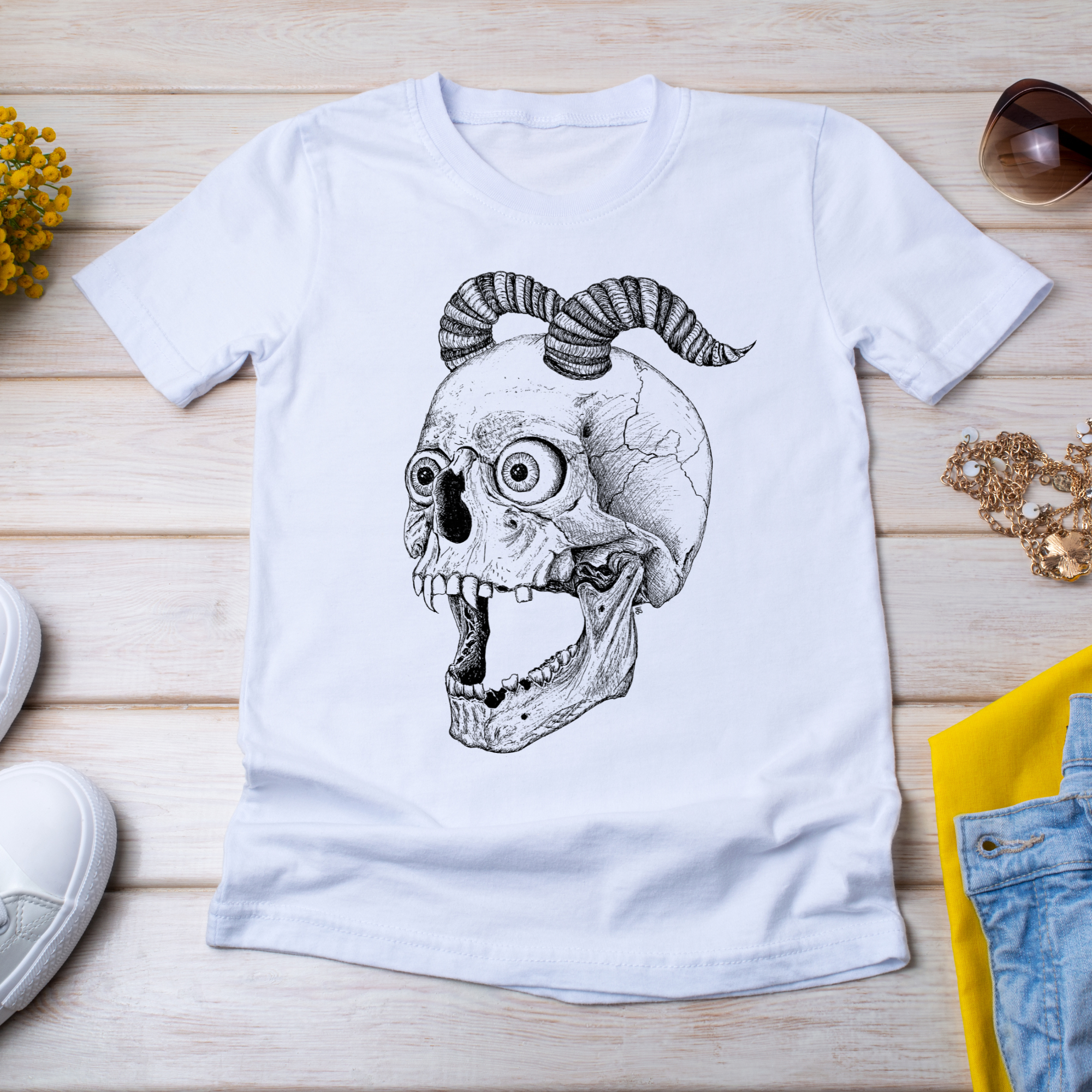 Hannah Kate Makes - Wholesale T-Shirt (Graphic) - Unisex - Screaming Skull T-shirt - White - 100% Cotton - Reg/Fitted18