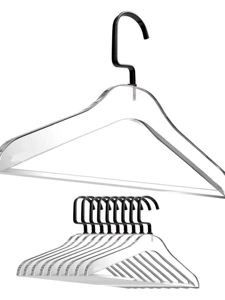 Simply Brilliant Collection 10-Pack Acrylic Hangers with Bars for wholesale by DesignStyles Home