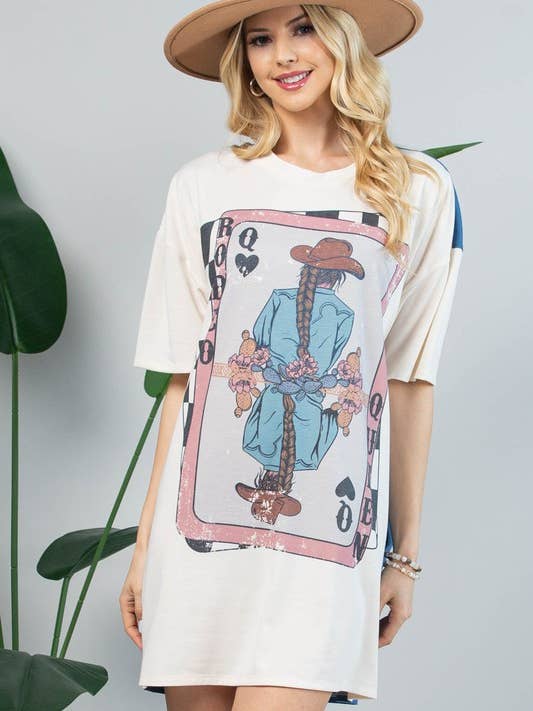 AVT1281-MARGOT COWGIRL PLAYING CARD DENIM T-SHIRT DRESS for wholesale by Avery
