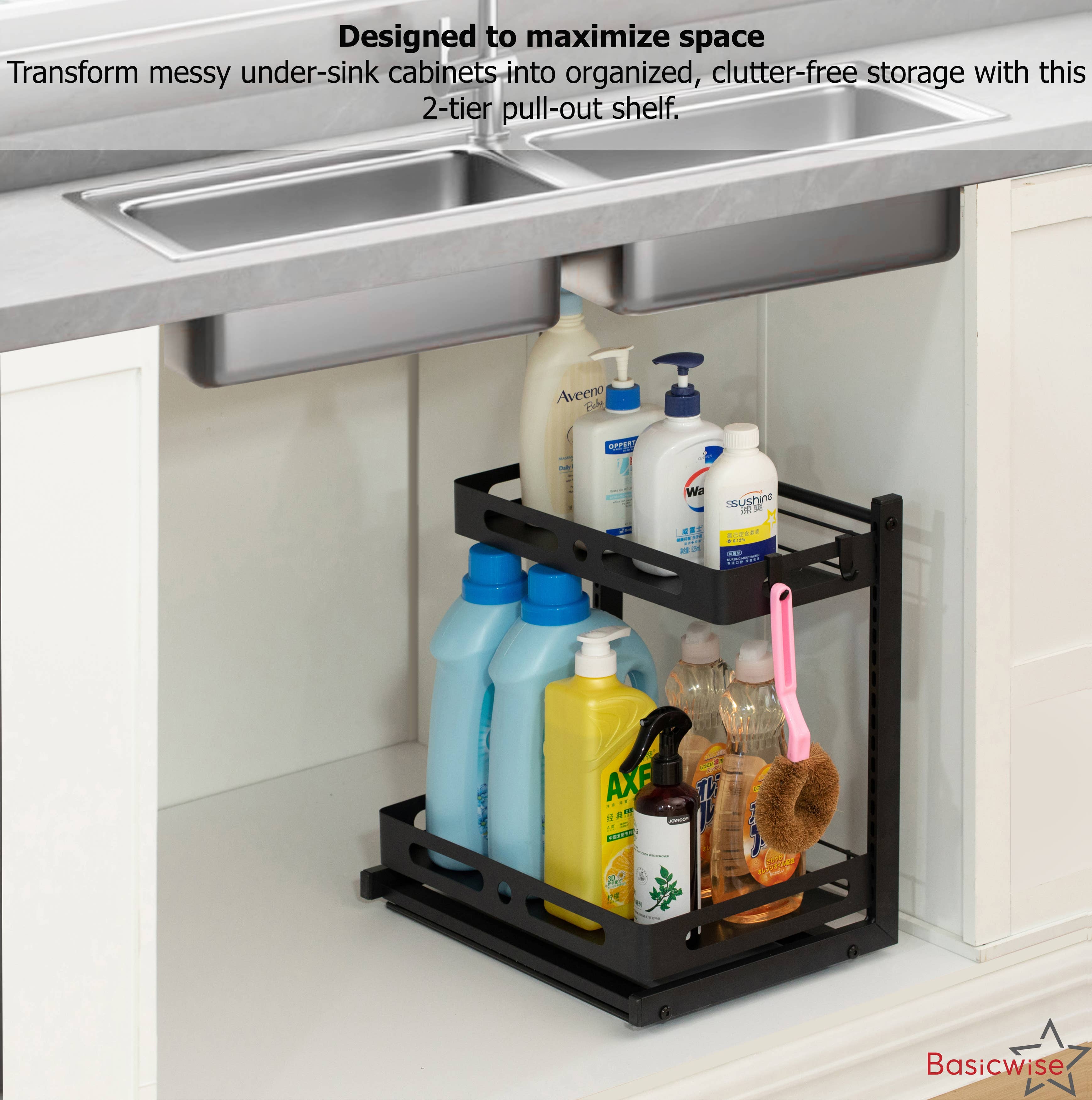 Quickway Imports - Wholesale Kitchen storage/organiser - Basicwise Adjustable Height Under Sink Pull-Out Organizer5
