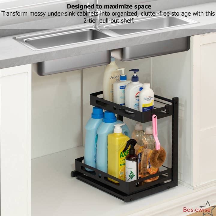 Quickway Imports - Wholesale Kitchen storage/organiser - Basicwise Adjustable Height Under Sink Pull-Out Organizer5