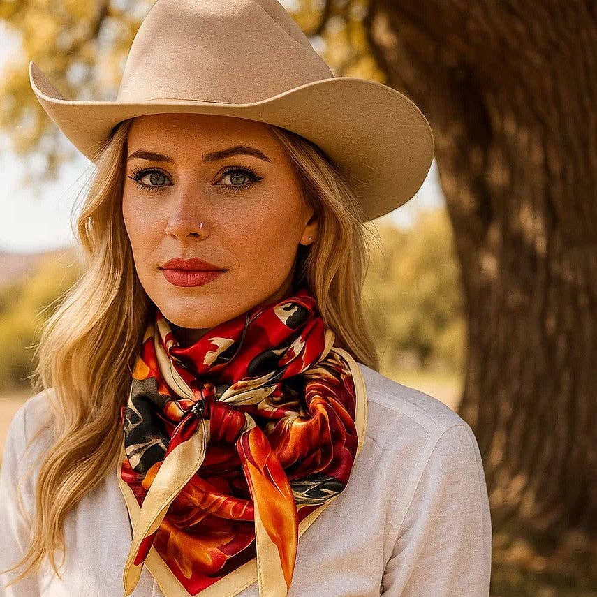 Rodeo Drive - Wholesale Scarf - Women's - 35X35" Red Floral Wild Rag / Scarf WR34470