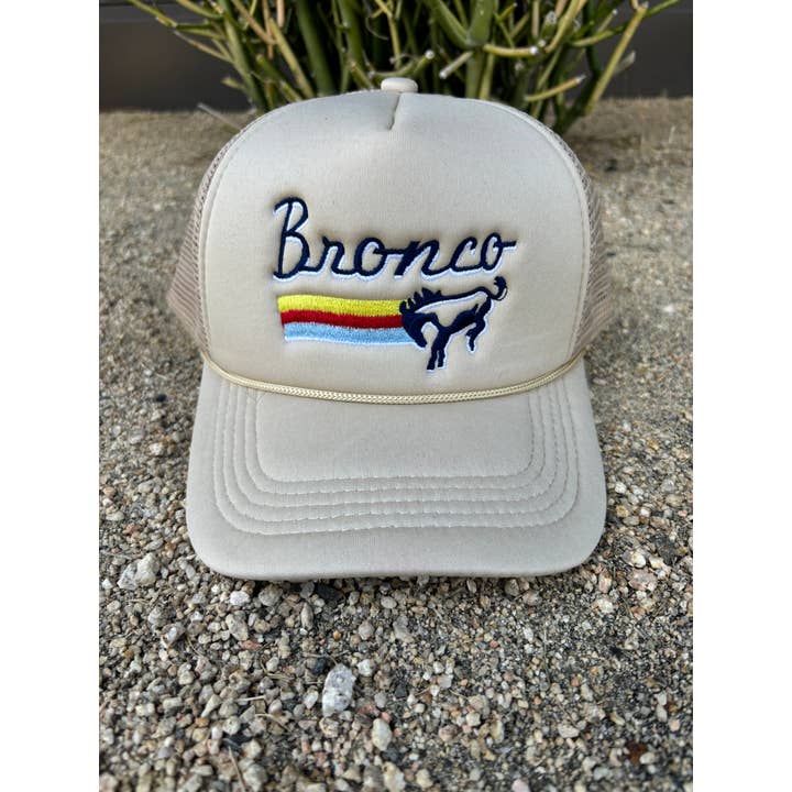 Free Spirit - Wholesale Trucker Hat - Men's - Bronco Embroidered Tan Trucker Hat