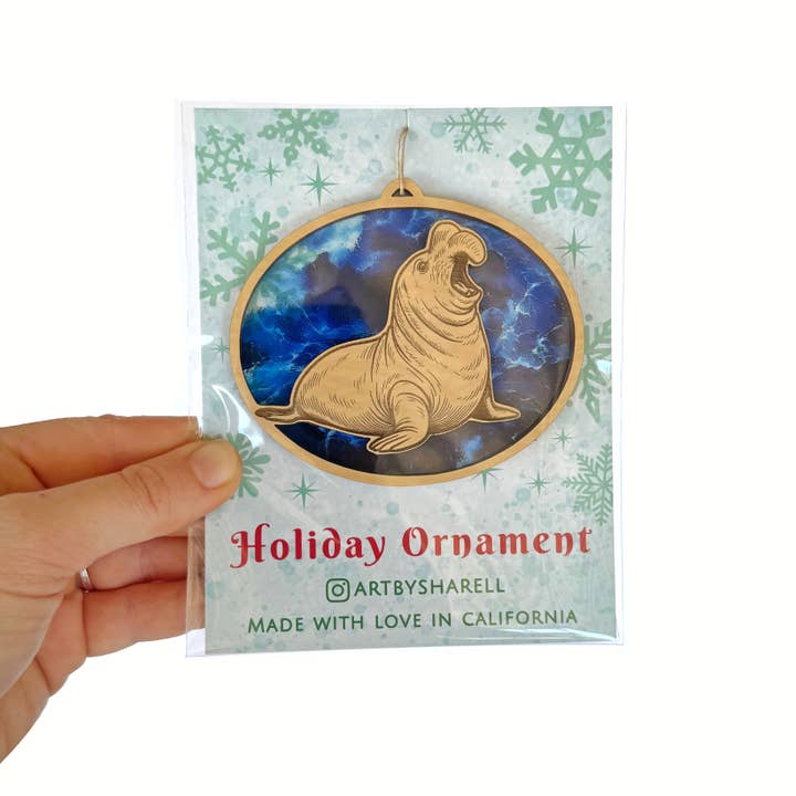 Art by Sharell - Vente Objets de décoration - Ornement de phoque éléphant, ornement d'animal océanique1