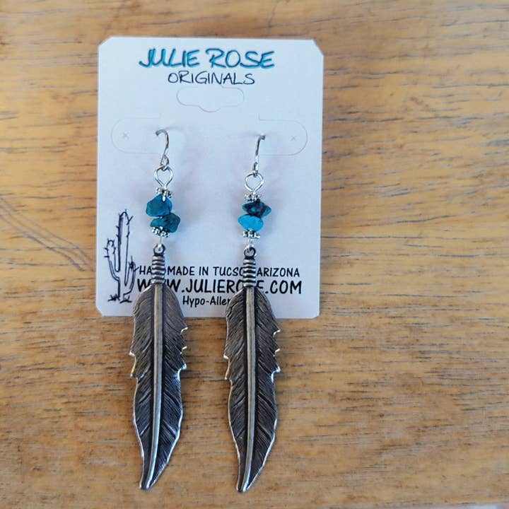 Julie Rose Originals - Wholesale Dangle Earrings - Turquoise & Silver Feather Earrings2