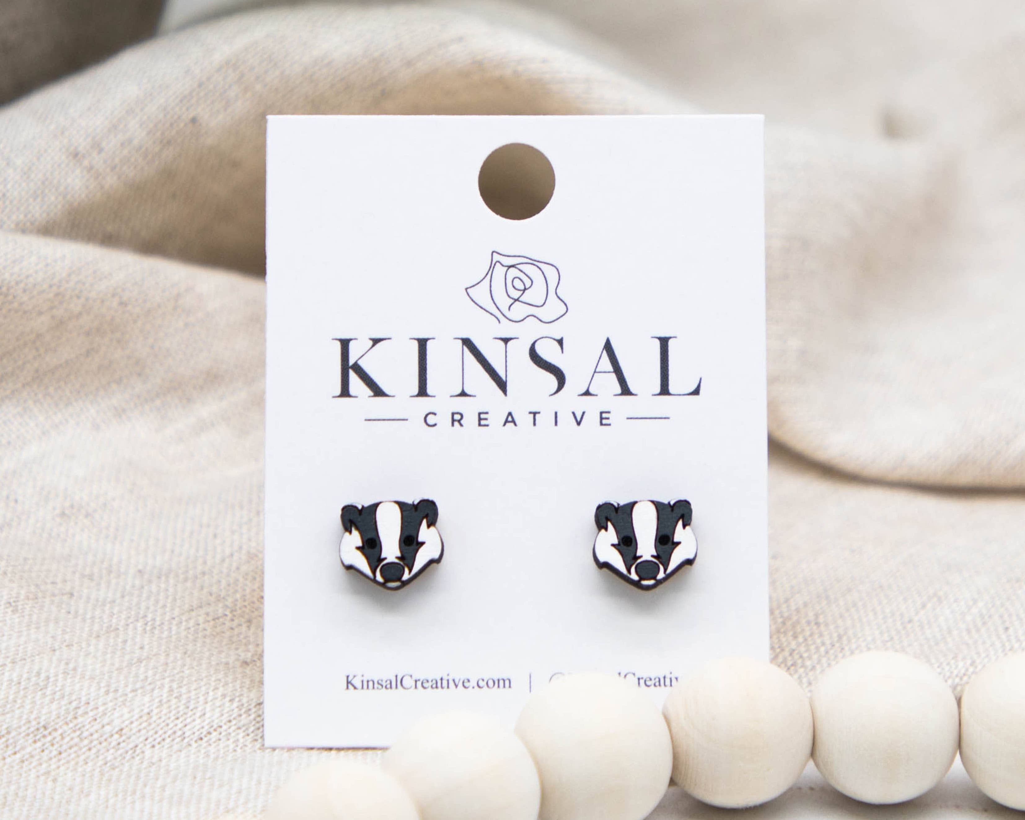 Kinsal Creative - Wholesale Stud/Post Earrings - Badger Wood Stud Earrings