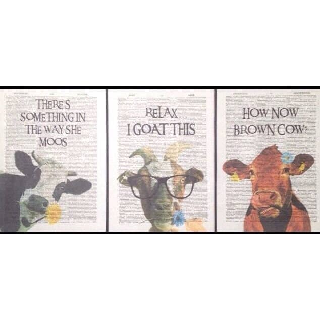 3 X Cow Goat Prints Vintage Dictionary Print - Wall Art for wholesale by Parksmoonprints