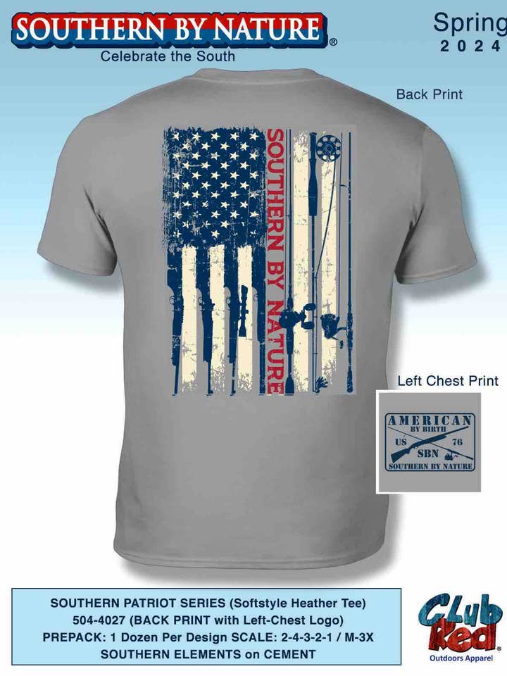 T-shirt patriotique pour hommes, Old Glory,
Éléments du sud. pour la vente par CLUB RED OUTDOORS