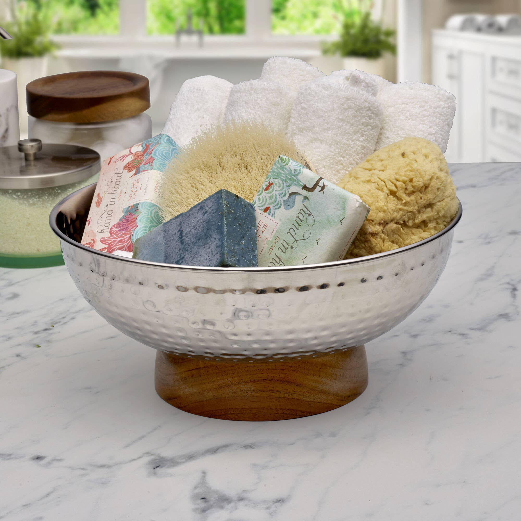 Lifetime Brands Silverwarehouse - Wholesale Serve Bowl - Mikasa Gourmet Basics Radiance Hammer Serv Bowl w/Wood Base2