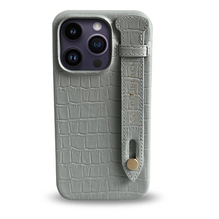 Funda delgada de piel para iPhone 14 Pro con estampado de cocodrilo verde pastel con correa para el dedo para venta al por mayor de GOLDBLACK