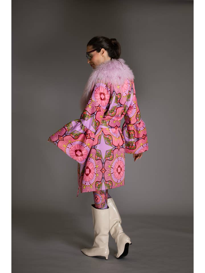 Nuvula - Wholesale Fur/Faux Fur Coat - Women's - Pink Wool Coat with Sheared Mongolian Fur Collar1
