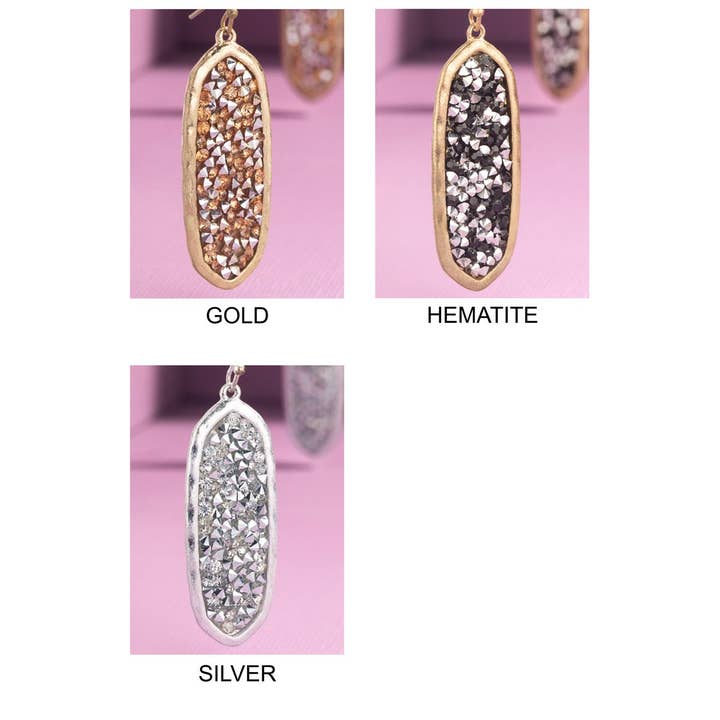Urbanista - Wholesale Dangle Earrings - Oval Glitter Stone Hook Earrings5