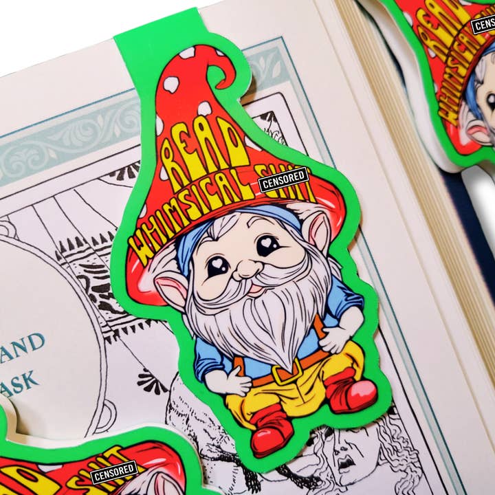 Whimsical Garden Gnome Magnetic Bookmark for wholesale by Junkyard Bunnie LLC
