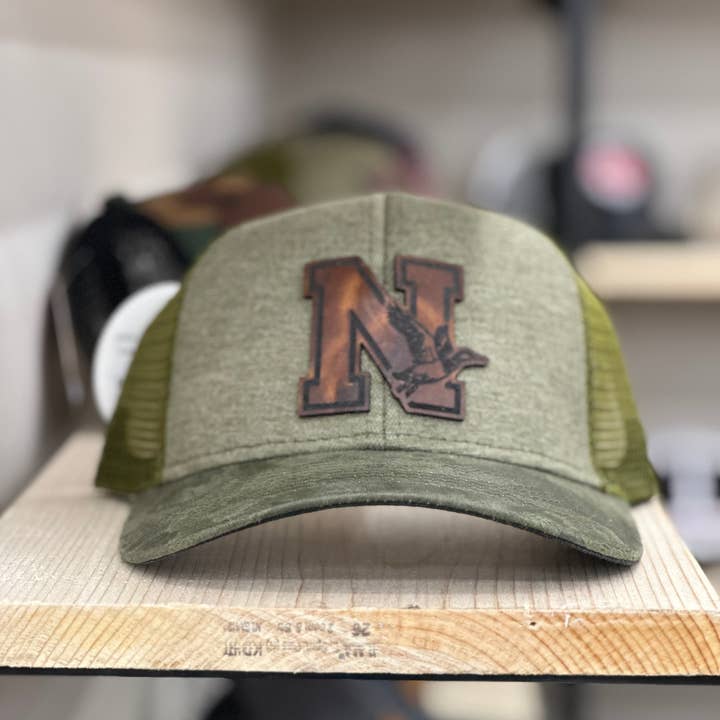 Sunshine and Jade - Wholesale Trucker Hat - Unisex - Nebraska Duck Hunting State Leather Patch Camo Hat1