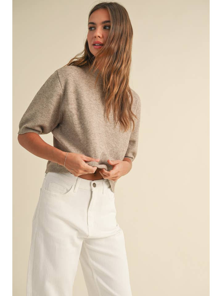 MIOU MUSE - Wholesale Knit Sweater - Women's - T3675 SHORT SLEEVE SWEATER TOP
