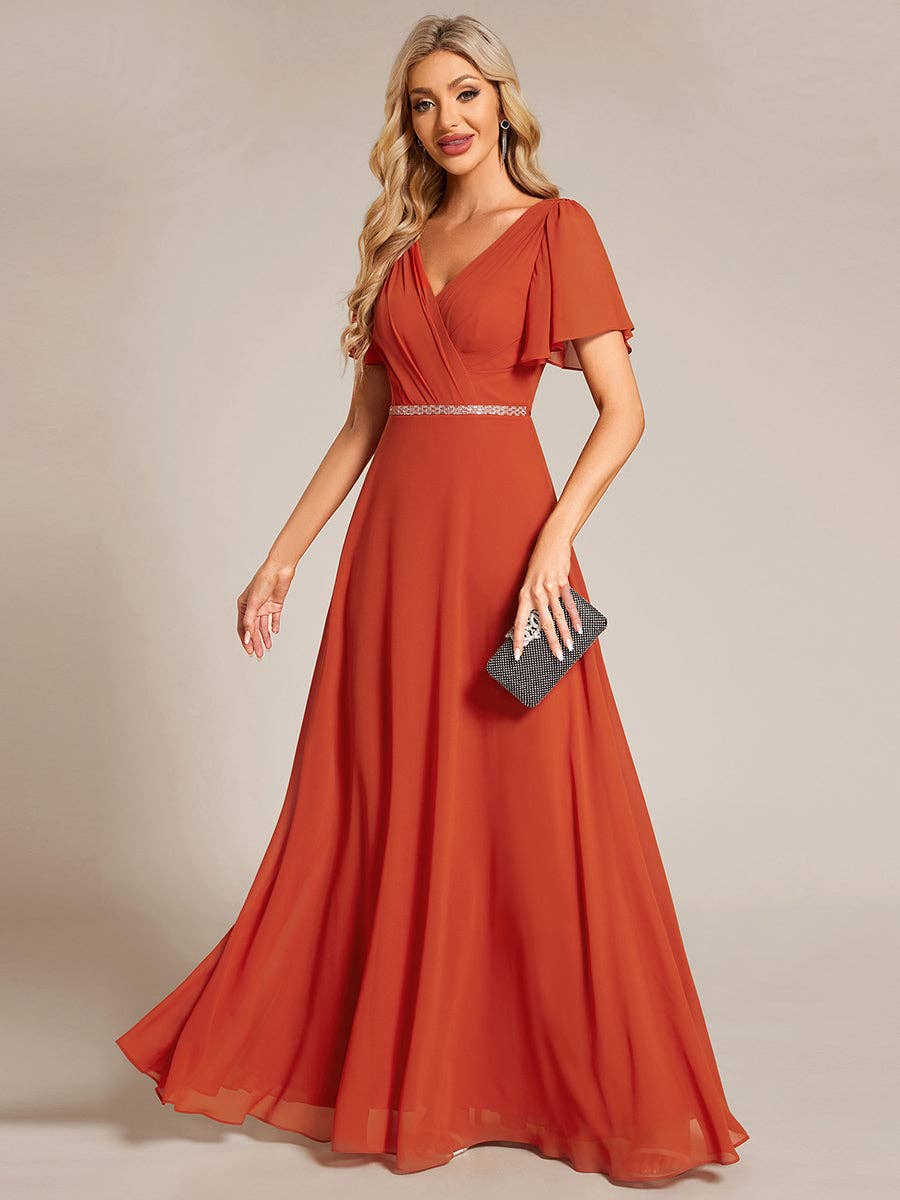Ever-Pretty - Wholesale Gown - Women's - Midi Length Ruffles Sleeves Chiffon Dresses18