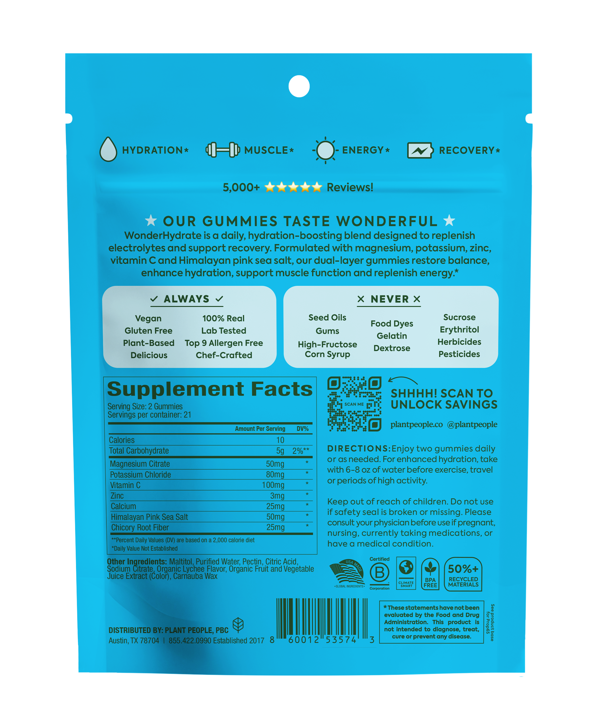 Plant People - Wholesale Oral Supplement/Vitamin - WonderHydrate Electrolyte Gummies1