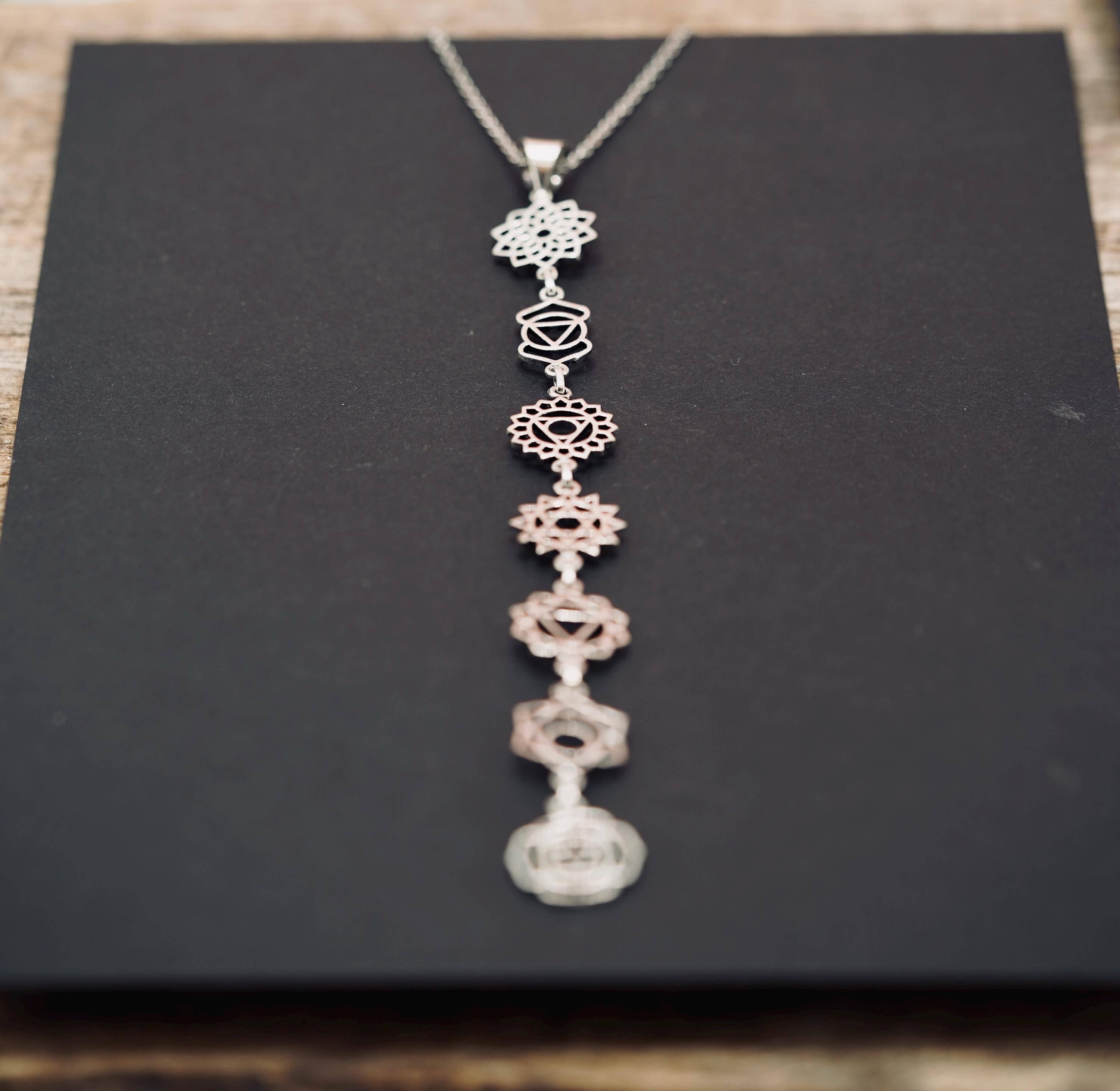 Kaali Boutique – wholesale Pendant/charm necklace – Silver Chakras Necklace with Stainless Steel Chain3