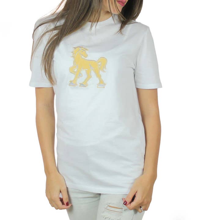 White T-shirt with Vinto gold embroidery for wholesale by Vinto Exclusive
