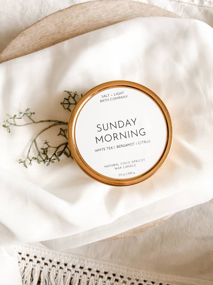 3.2 oz Sunday Morning Candle for wholesale by Salt + Light Bath Company