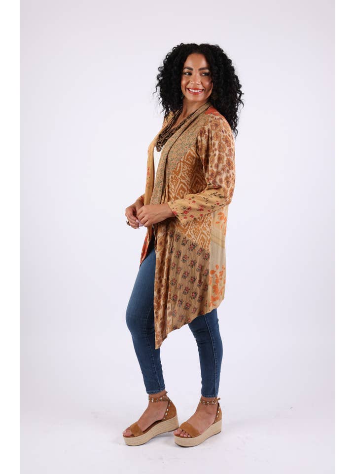 Sacred Threads - Wholesale Cardigan - Women's - Rustic Patchwork Open Front Cardigan (Amber Hue Line)6