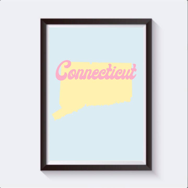 Estampado de viaje con mapa retro de Connecticut, disponible en 6 tamaños para venta al por mayor de 2 Sisters