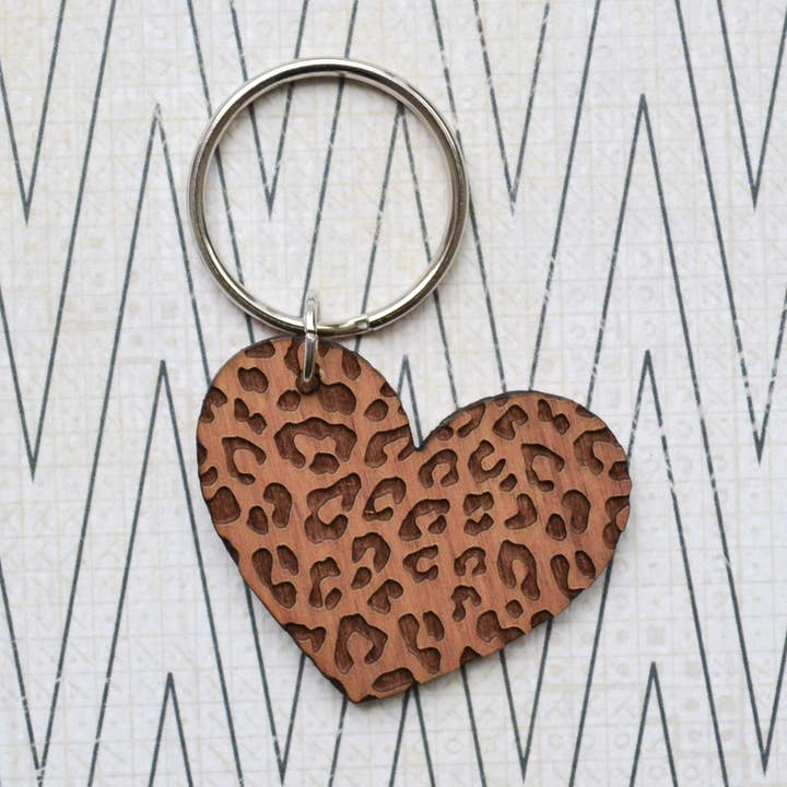 Leopard Heart Wood Keychain - Great Gift Idea for wholesale by The Brassy Explorer