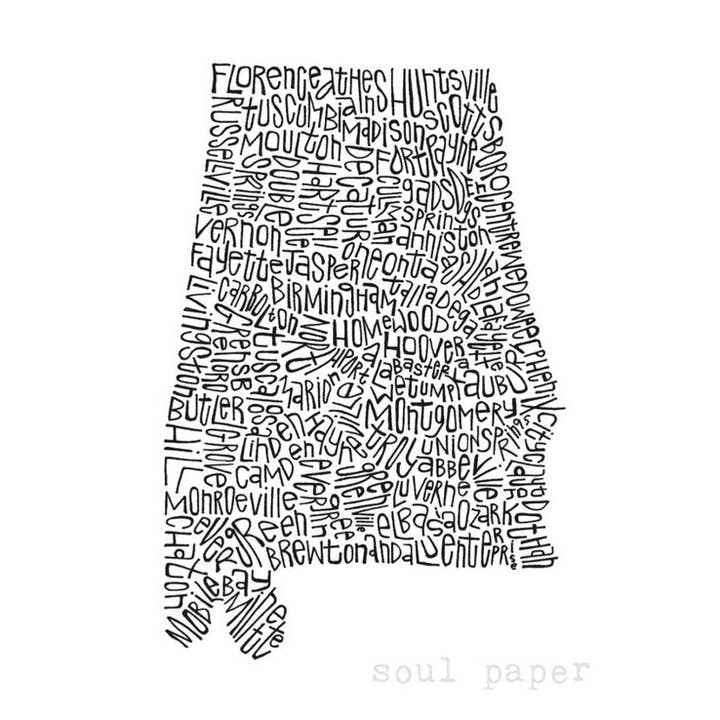 Mappa Alabama per la vendita all'ingrosso da parte di Soul Paper