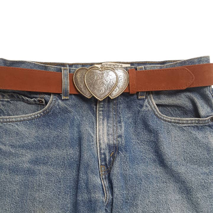 Axesoria West - Wholesale Belt - Women's - Western 3-Hearts Buckle w. Genuine Suede Belt