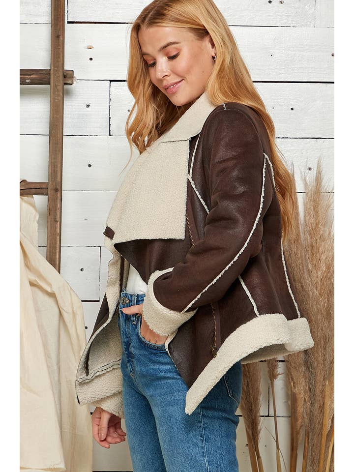 BROWN Timberline Faux Leather Jacket for wholesale on Faire5