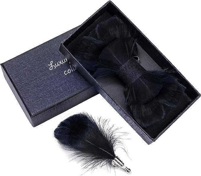 DMITRY Ties - Wholesale Bow Tie - Men's - Handmade Feather Black Patterned Pre-Tied Bow Tie1
